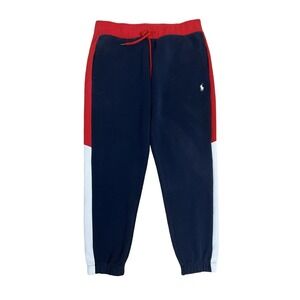Polo Ralph Lauren Double Knit Jogger SweatPant L Colorblock Navy Red READ